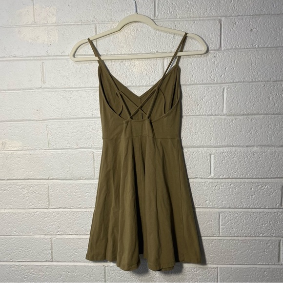 Strappy Skater Dress Olive Strappy Back Mini Stretchy Tank Peplum fit & flare S - Picture 4 of 13